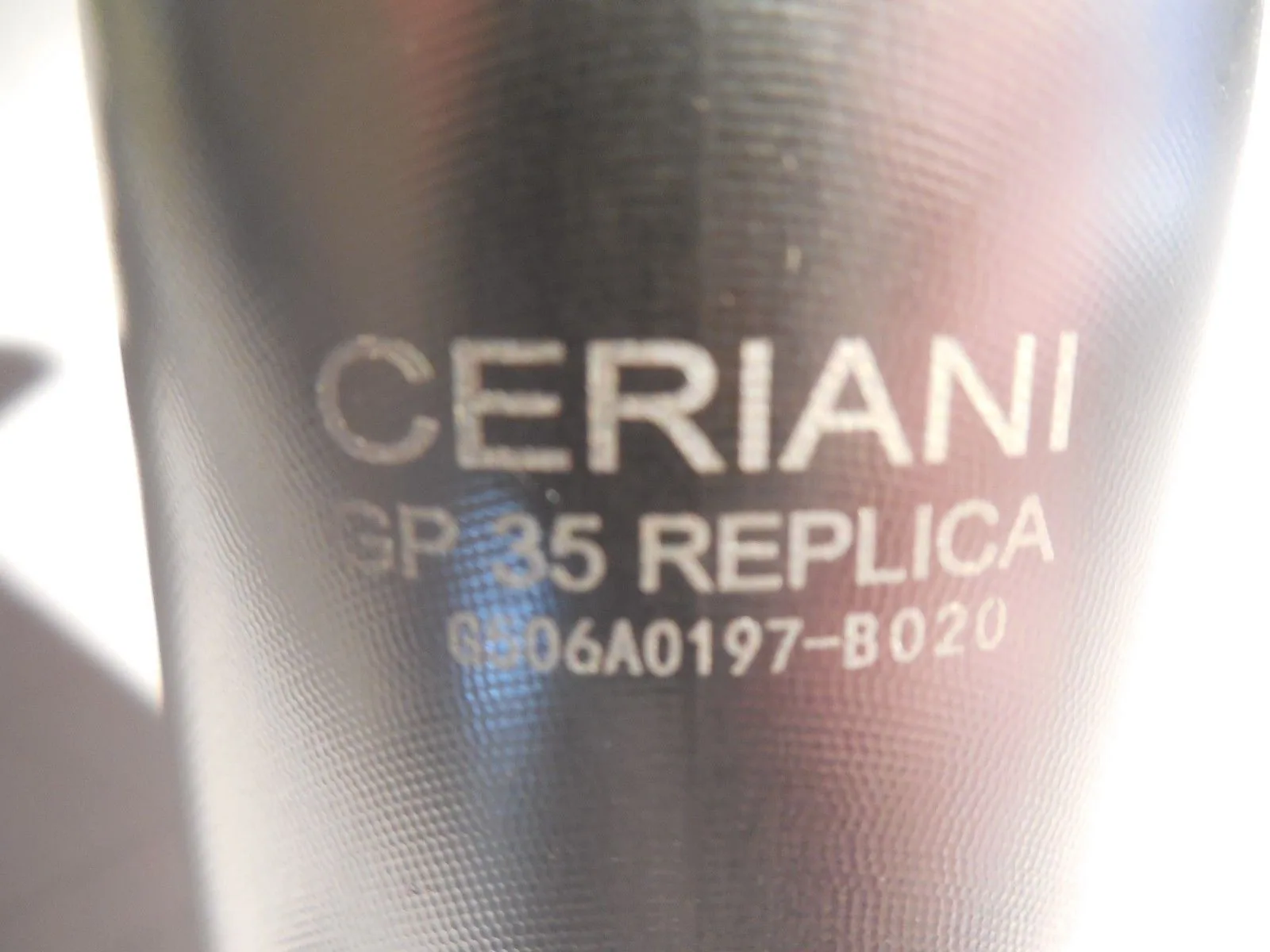 Ceriani SP45 Replica motorcycle fork with product code 0506A0197-B020 visible on silver metal surface